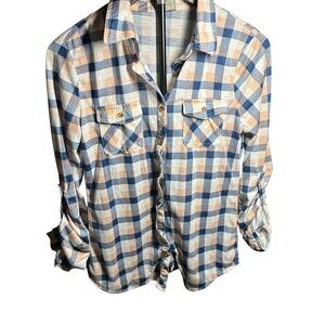 Passport Blue and Cream Plaid Button-Down Shirt
